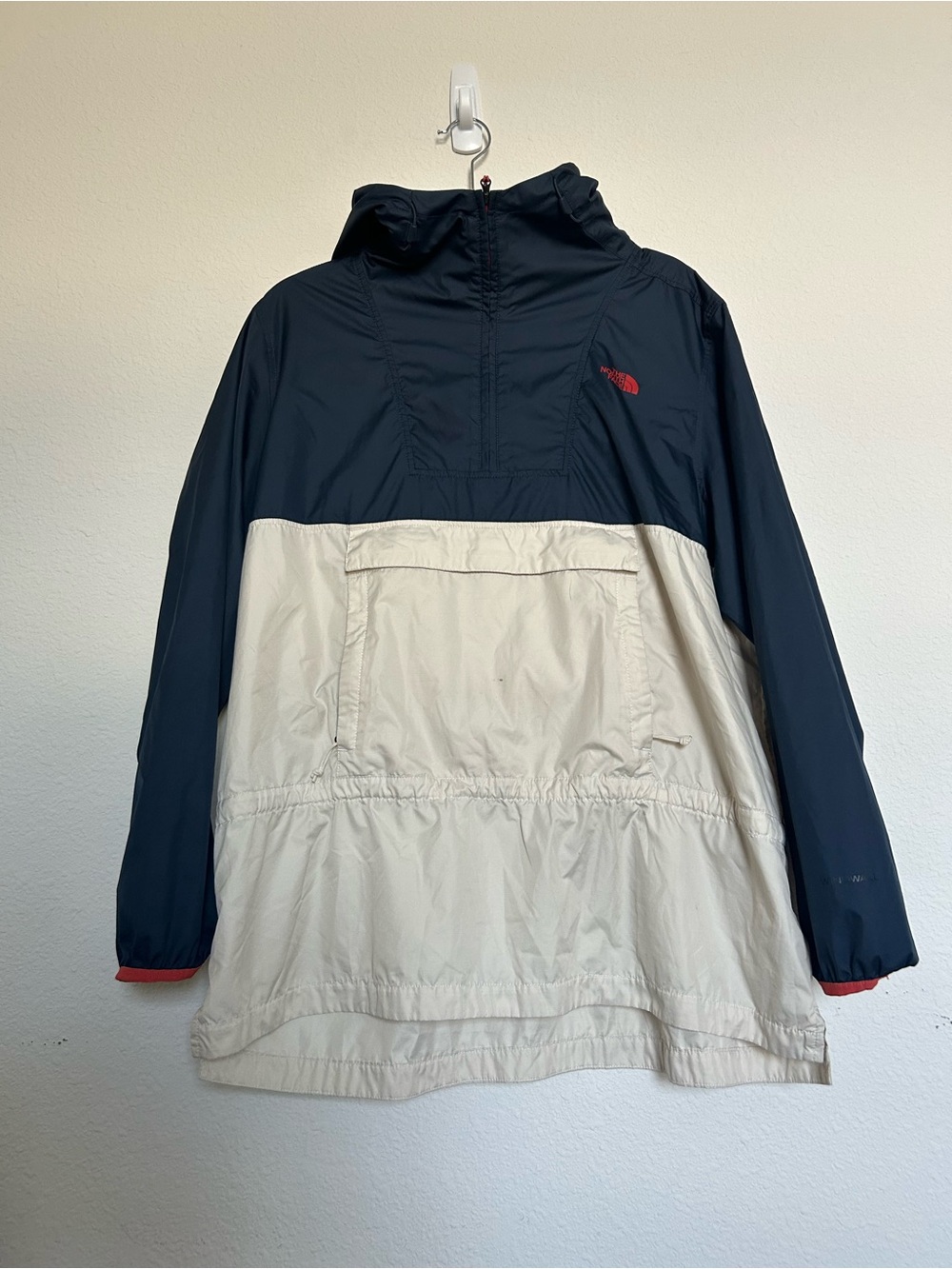The North Face Navy & Cream Pullover Windbreaker with Red Logo